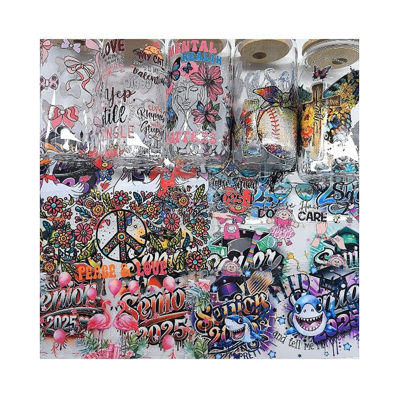 Wholesale 16oz Steel Cup UV DTF Stickers Random 10pcs/20pcs/50pcs Wraps for DIY Craftlaser wraps
